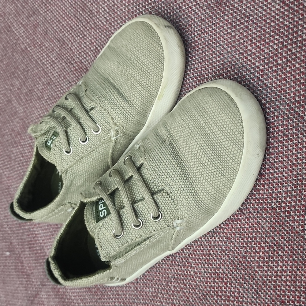 Sperry Bodie Jr Toddler Boy's Size 10M Shoes Tan Green Slip On Canvas Sneakers